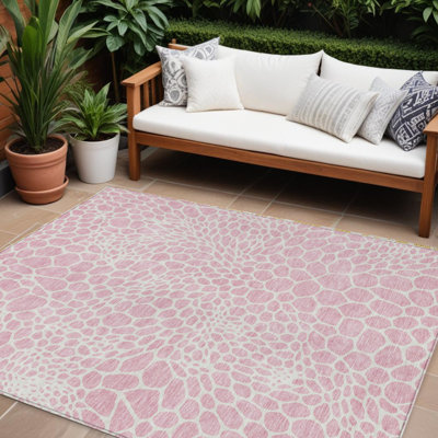 Tapis intérieur lavable à motif géométrique rose et ivoire 9 pi x 12 pi
