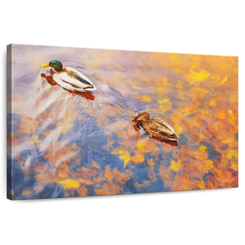 Ducks Floating On Pond, 8" H x 12" W