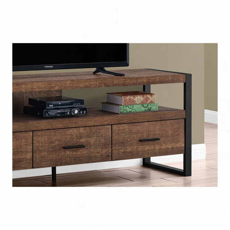 Console, meuble multimédia, tiroirs de rangement, Brun
