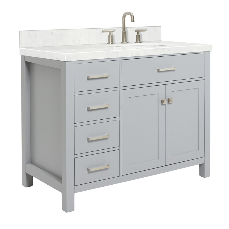 8_ARIEL Bristol 42 Single Sink Bathroom Vanity with Carrara White Quartz, Gray, Rectangle, 42"