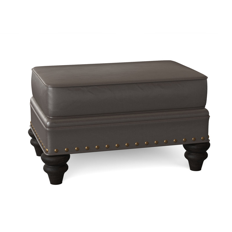 Carrado Leather Ottoman, Aline Light Gray Stonewash Genuine Leather, Cobblestone, French Natural
