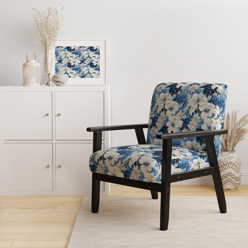 Fauteuil rembourré d'appoint tropical D, Motif d'oasis tropical azur V