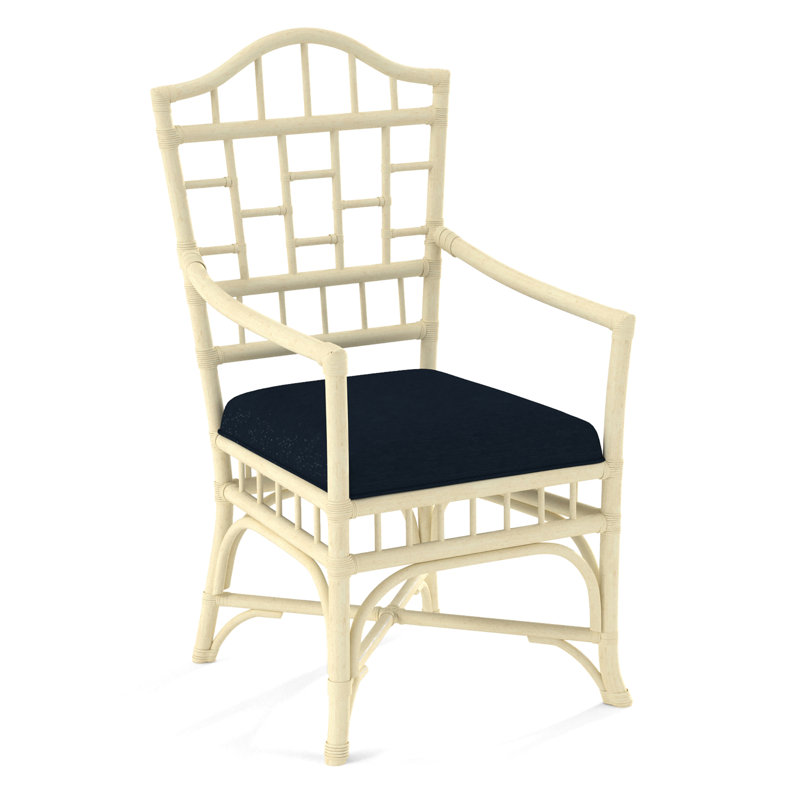 Chippendale Upholstered Arm Chair, Bisque, Light Blue Performance Fabric; 0851-55