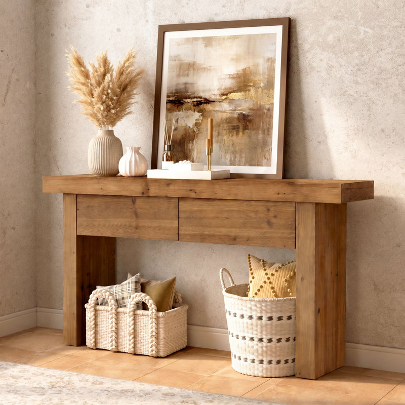Console 63 po en bois massif avec 2 tiroirs