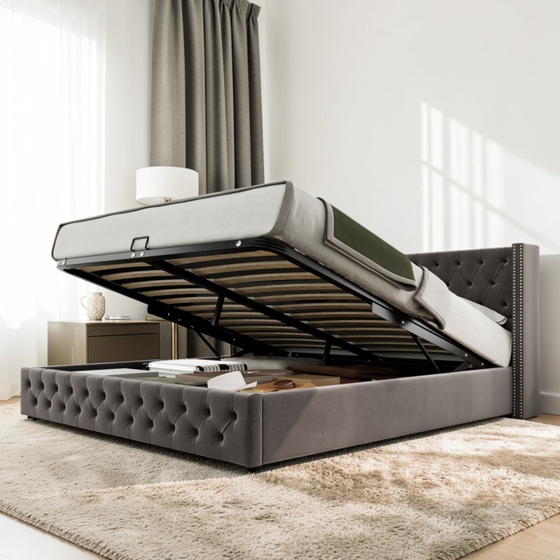 Parral Upholstered Storage Bed, Kingsize (5'), Grey