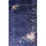 Antique Wool Hand Knotted Pile Blue 1920s Rug