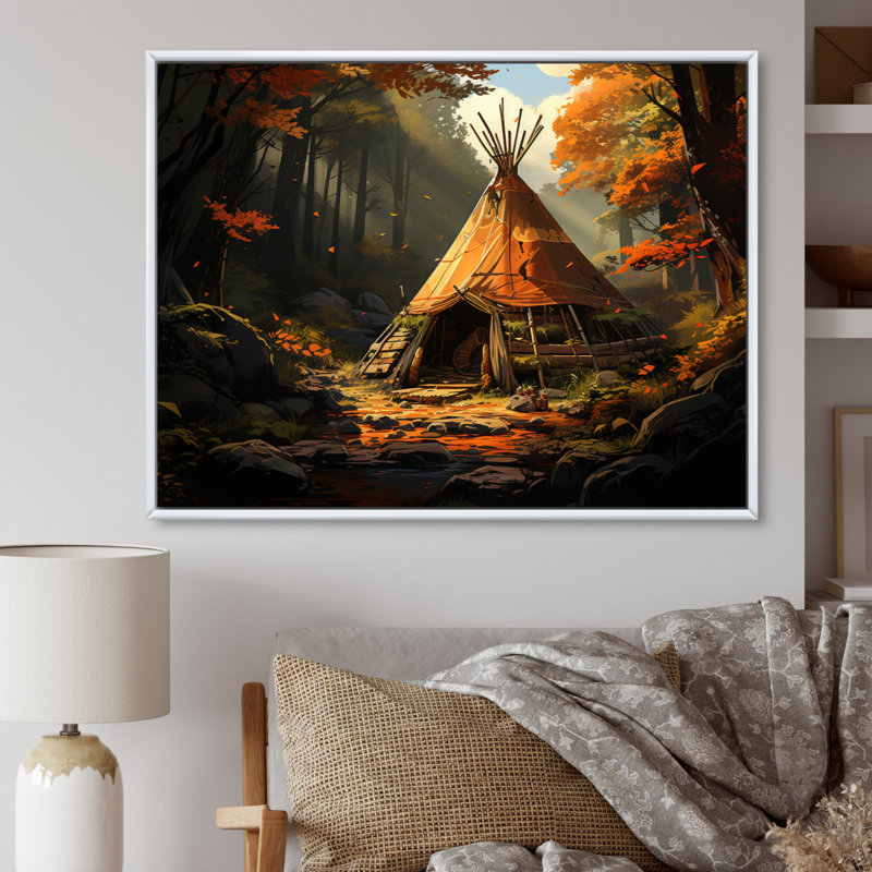 Orange Black Native Tipi Soulful Connections II - Native American Art Wall Decor, H 24 po x l 32 po x P 1 po
