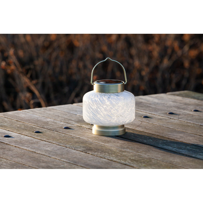5.5'' White Glass Solar LED Outdoor Lantern