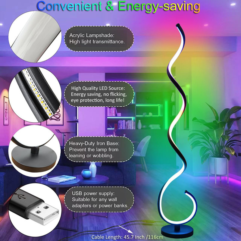 Lampe sur pied Smart RVB en spirale avec application et télécommande, 16 millions de couleurs et plus de 200 modes de scène, éclairage d'ambiance à DEL Music Sync pour le salon, la chambre à coucher et la décoration intérieure