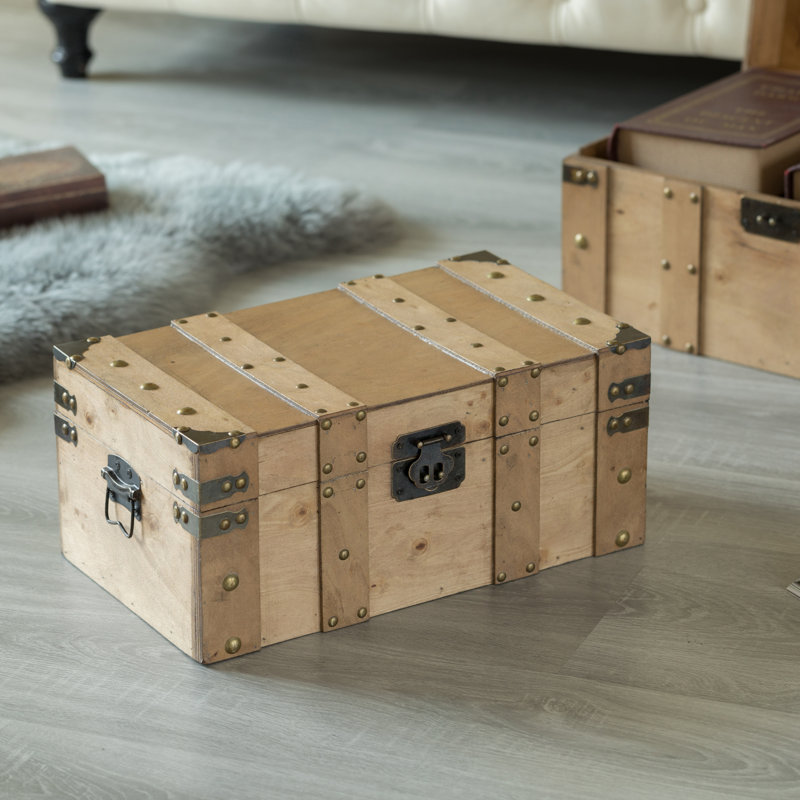 Coffre en bois naturel avec poignées, grand