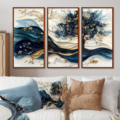 Ensemble de décorations murales bleues et blanches Modern Blossom Tree II