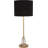 Elegant Metal Buffet Table Lamp With Black Silk Shade And Crystal Accents, Gold Finish