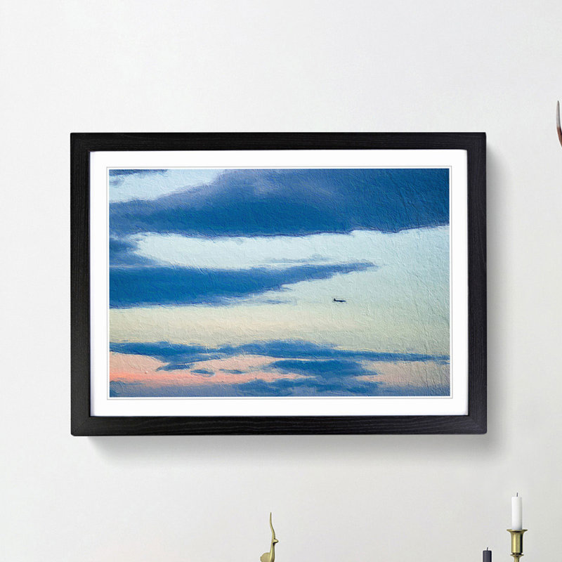Airplane Through The Clouds - Single Picture Frame Painting, Black Framed, 33cm H x 45cm W x 2cm D