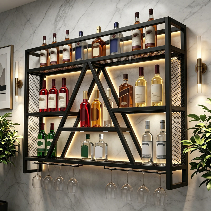 Wine Bottle & Glass Rack Black