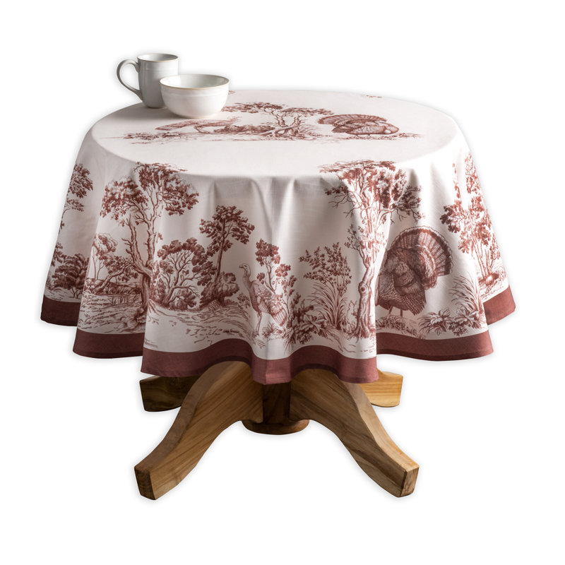 Floral 100% Cotton Round Christmas Tablecloth, Brown, 63" x 63"