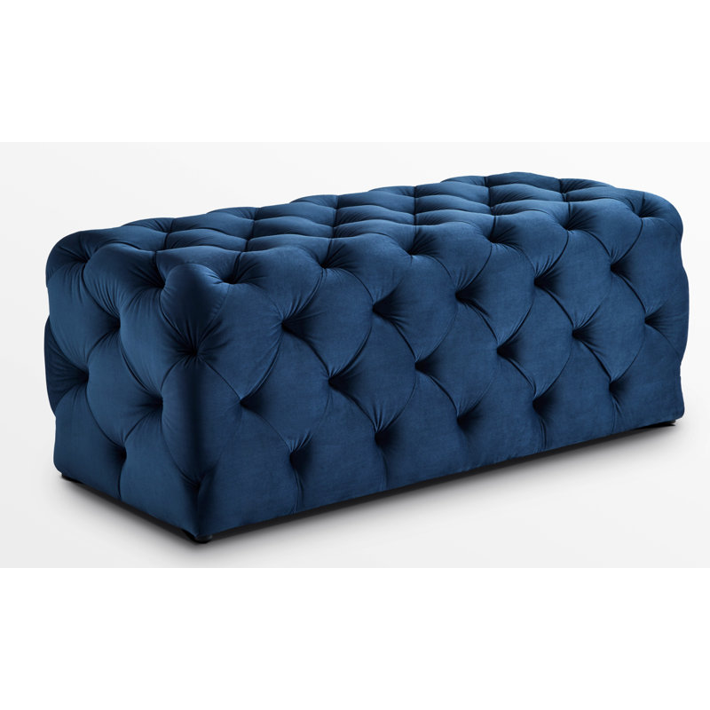 Spofford Tufted Rectangle Bench, Navy Blue Velvet
