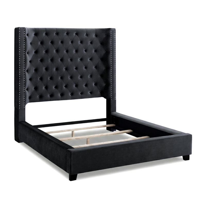 Charette Upholstered Wingback Bed, Queen, Dark Gray