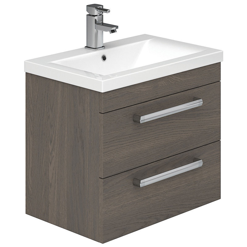 515mm Single Bathroom Vanity with Semi-Recessed Ceramic Basin, Dark Elm