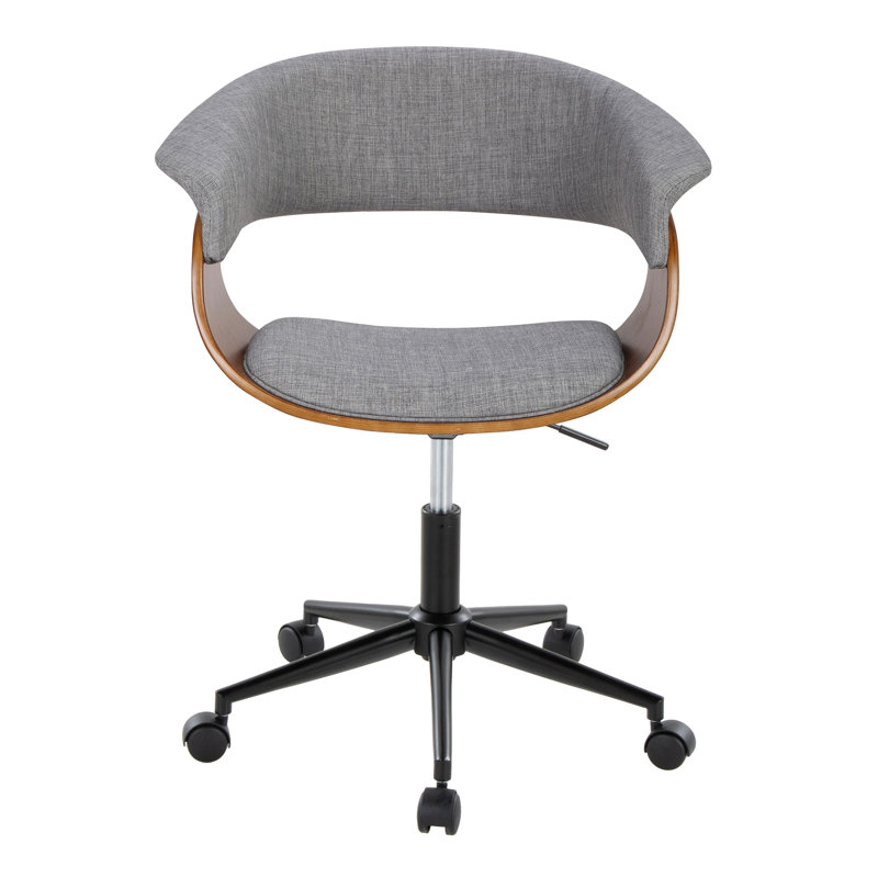Ronita Swivel Task Chair with Adjustable Height, Black/Walnut Wood, Gray