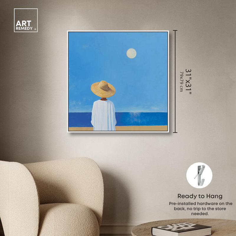 «Beachside Dreamer» par Art Remedy, H 31 po x l 31 po x P 1,8 po, Cadre flottant blanc