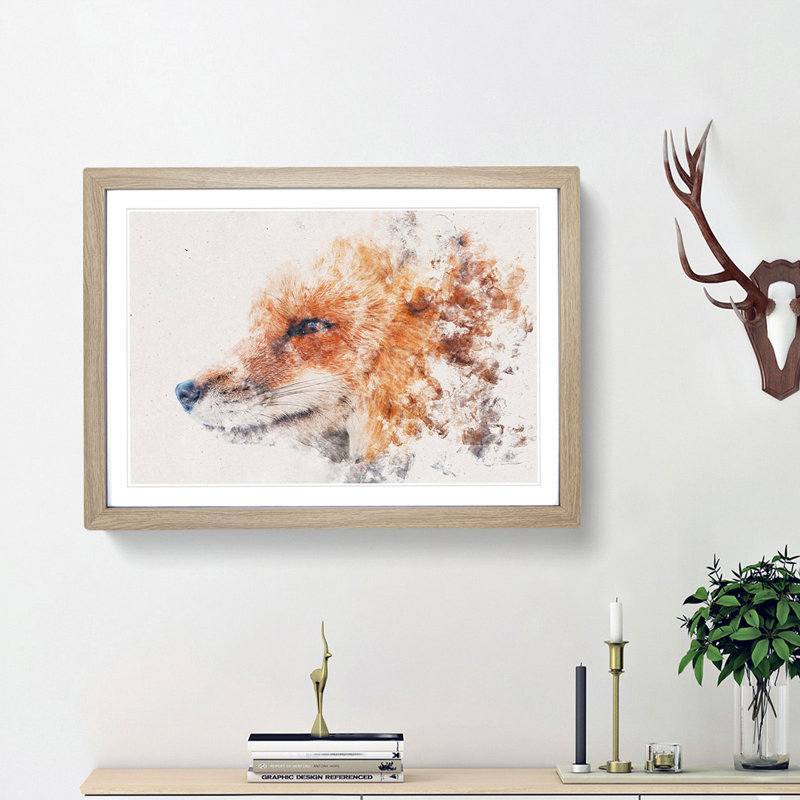 Profile of a Red Fox - Framed Print, 62cm H x 87cm W x 2cm D, Oak Framed