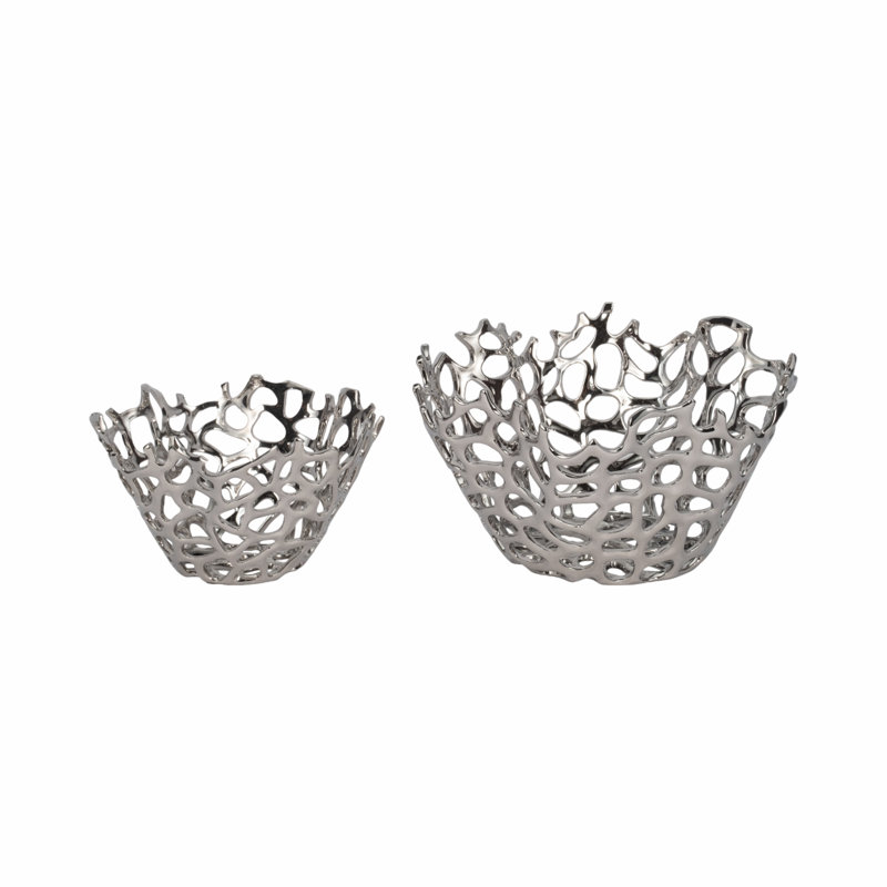 Set Of 2 10/13" Steffi Bowls, Silver