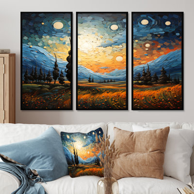 Ensemble d'art mural «The Swaying Cypress Pointillism II - Van Gogh»