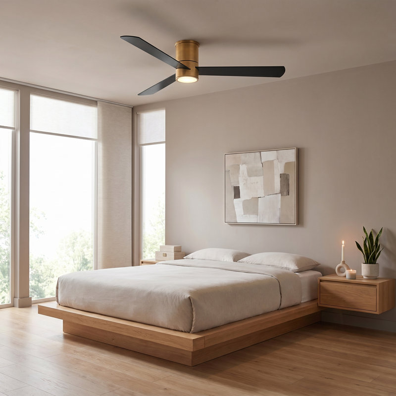 Hinkley Fan Speck Flush 52" Led Smart Fan, Heritage Brass, Natural