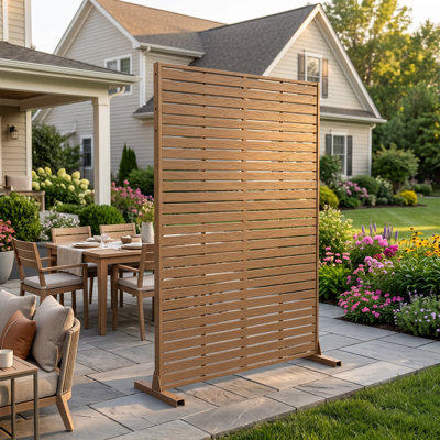 72"H Outdoor Privacy Screen Fence - 6-Panel Weather-Resistant HDPE Room Divider, Windproof Heavy Duty Freestanding Partition with Ground Stakes for Patio, Garden, Backyard, Balcony - Brown