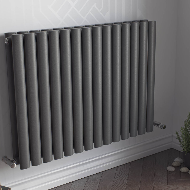 Angela Horizontal Oval Panel Radiators, Grey, 60cm H x 58.4cm W x 9cm D