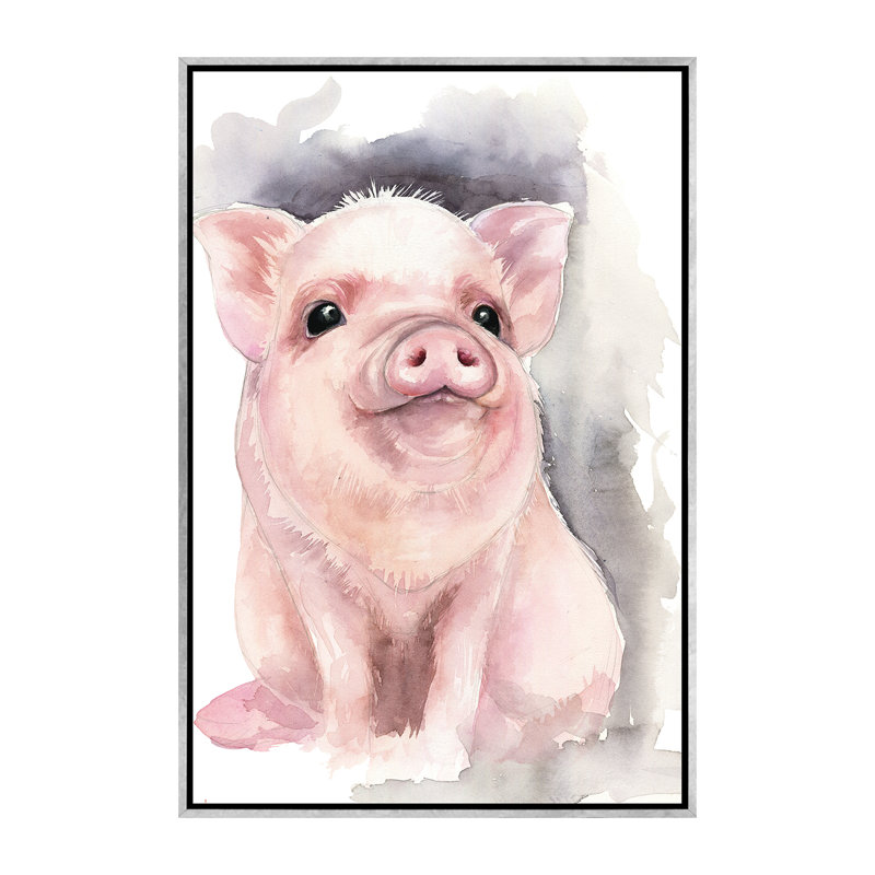 Décoration murale cochon pour enfants, H 60 po x l 40po x P 1,5 po, Toile avec cadre argenté