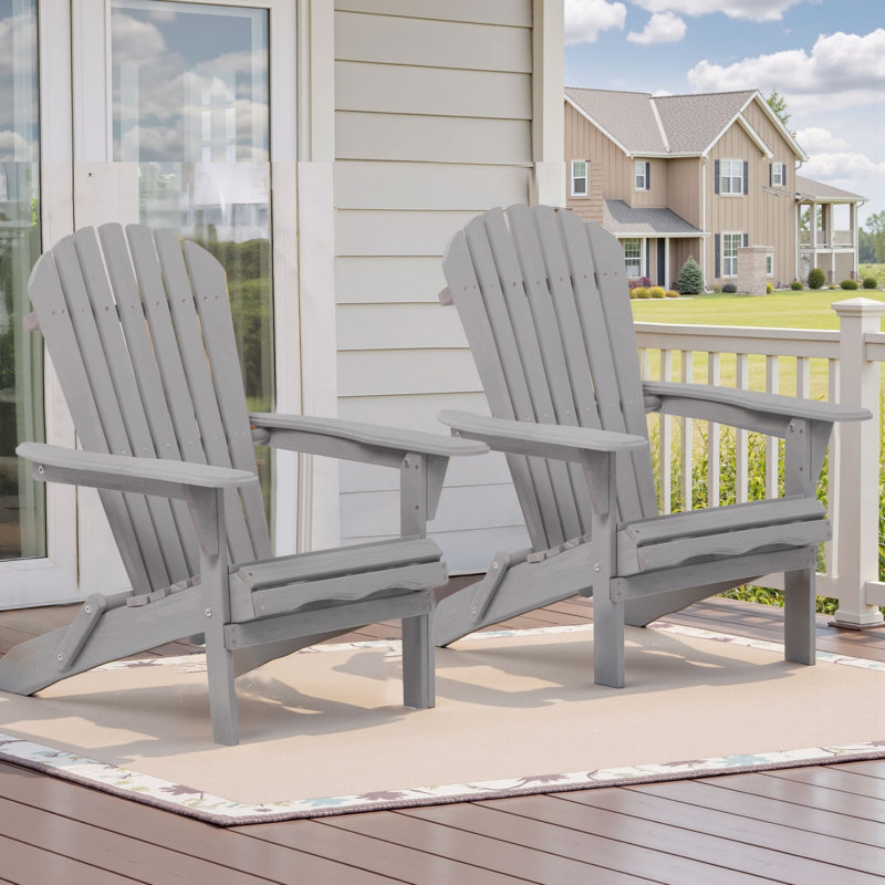Solid Wood Folding Adirondack Chair, Gray