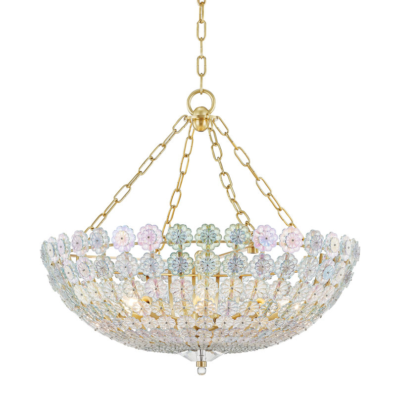 Lustre empire à 8 lumières Floral Park, Laiton vieilli