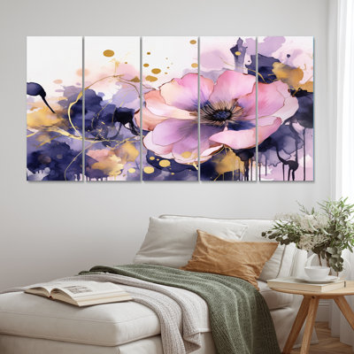 Ensemble de salon art mural en métal rose et mauve - palmiers et palmiers