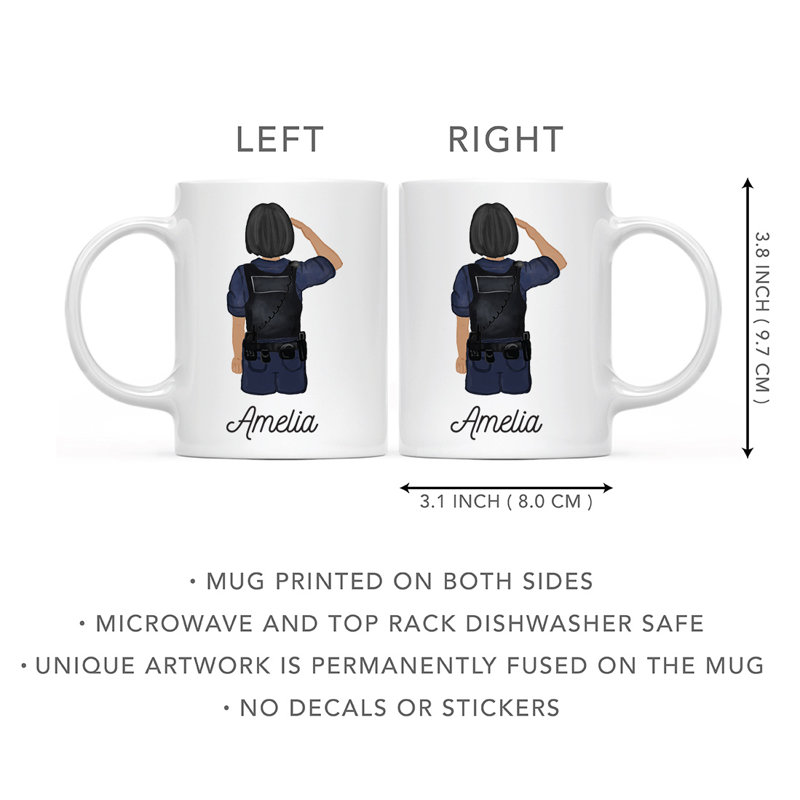 Tasse à café personnalisée, Jaune / noir, femme, agent de police 22, Oui