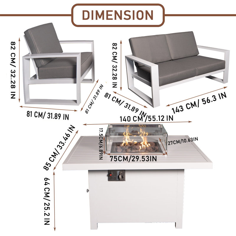 Ensemble repas d'extérieur pour 6 personnes Makenly, H 25,2 po x L 55,11 po x l 33,46 po