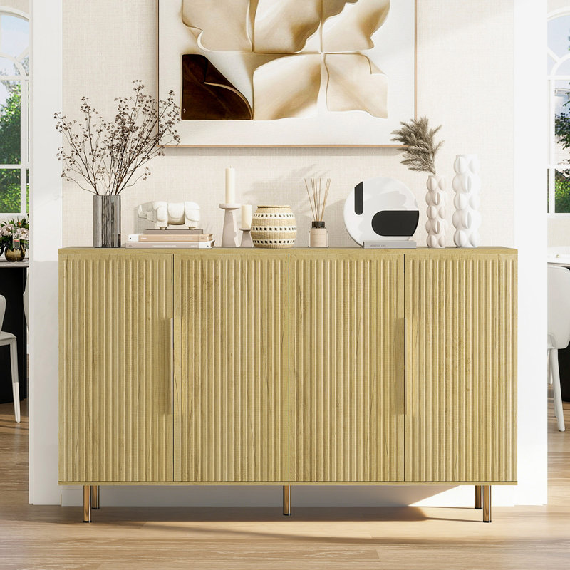 Fluted Buffet Accent Cabinet With Adjustable Shelves, Natural
