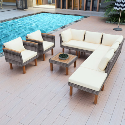 Patio 9 - Pieds, coussins beiges, pe, espace détente extérieur Go Furniture With Satisfaction