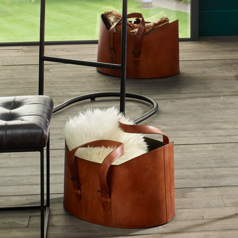 Leather/Faux Leather 2 Piece Basket Set, Brown