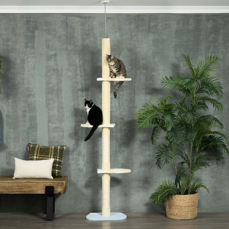 Tour pour chat, du sol au plafond, plateformes à hauteur réglable de 87 à 103 pouces, poteaux à griffer, jaune pour salon de 4 chats,