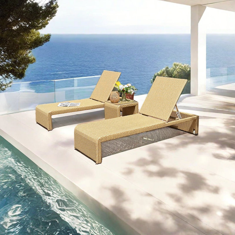Adjustable Outdoor Lounge Chair Outdoor Wicker Chaise Lounge Set with Table