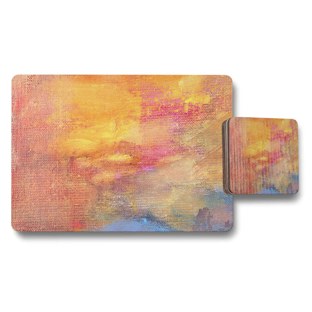 Abstract Art Placemat And Coaster Set In Warm Sunset Tones