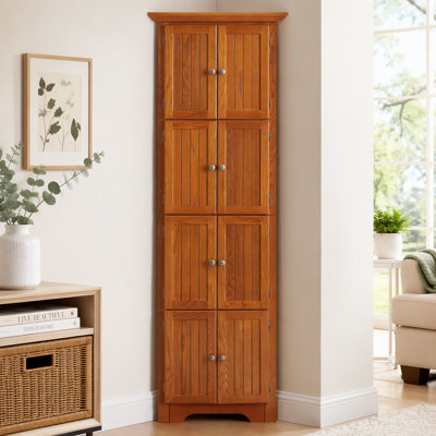 Armoire de rangement 4 niveaux à 4 niveaux avec 8 portes, tablettes réglables et finition chêne pour l'organisation à la maison