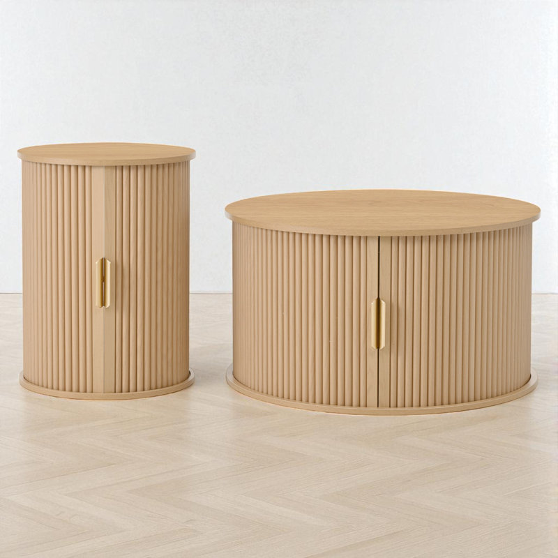 2 - Piece Round Coffee Table Set, Natural