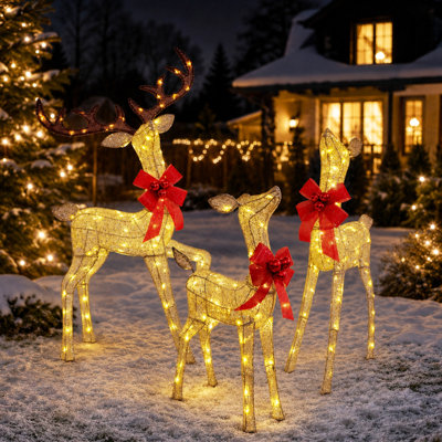  Ensemble de 3 décorations de Noël en plein air pour renne de Noël