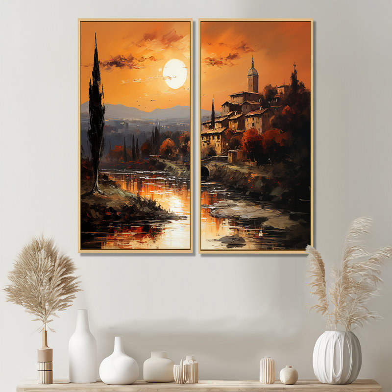 Italie, Toscane, couchers de soleil I - grande décoration murale Italie, 40" H x 40" W, Floater Frame, Cream
