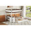 Lit superposé double avec lit gigogne simple, rangement et bureau, blanc et noyer-943117834