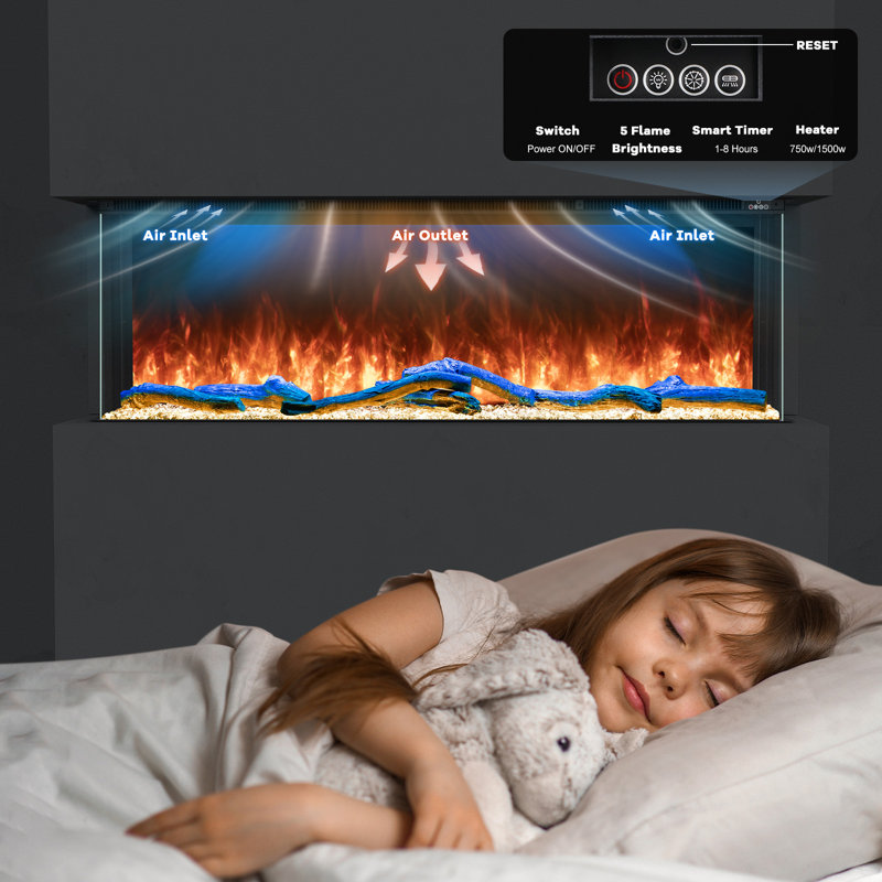 Foyer électrique encastrable 100 pouces Smart WiFi 3 côtés avec 251 couleurs de flamme RVB, chauffage encastré, application et télécommande, chauffage double 750 W / 1500 W pour grande pièce jusqu'à 400 pieds carrés, certifié ETL