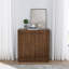 Buffet Mid-Century avec 2 portes coulissantes et bandes de bois massif, rangement polyvalent pour le salon et la cuisine