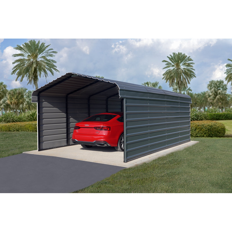 Steel Carport With 3 Wall Kits, 12X20X07, Gray, 12' H X 20' W X 07' D